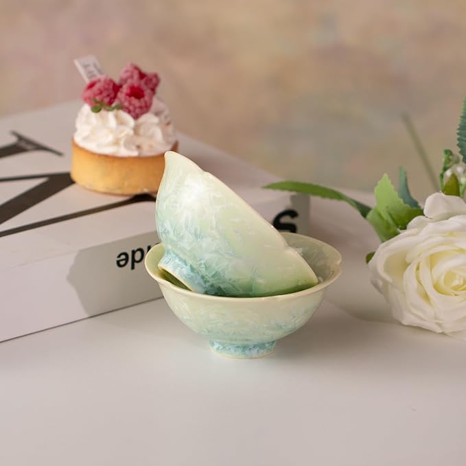 KAMMAK Ceramic Tea & Coffee Cups Set of 2 - Vintage Crystalline Glaze Espresso Mugs, 2.5oz Hand Painted for Afternoon Tea or Coffee, Birthday Gift for Women Men, Pu'er Cup