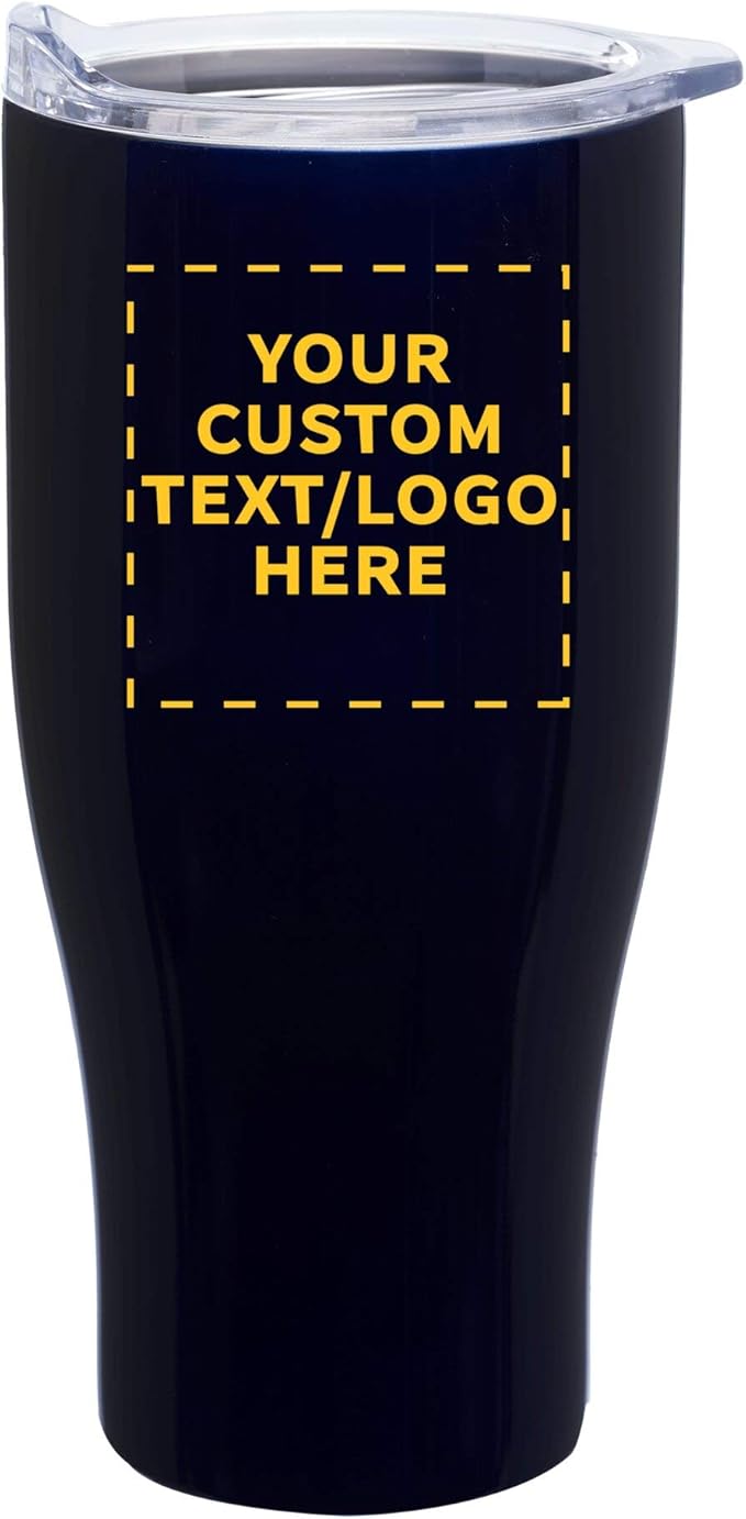 DISCOUNT PROMOS 50 Stainless Steel Grip Travel Mugs Set, 27 oz. - Customizable Text, Logo - Vacuum Insulated, Plastic Lid - Blue