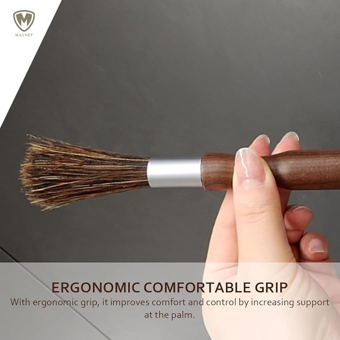 MAGNET Professional Coffee Grinder Cleaning Brush Coffee Brush Handling Accessory Tool Walnut Brush Handle Synthetic Bristle with magnetic snap for Camping Home Kitchen Barista