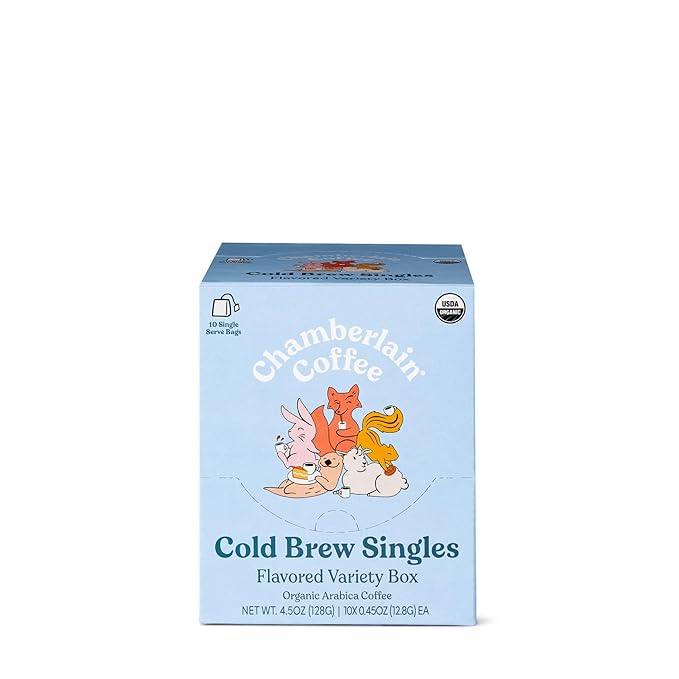 Chamberlain Coffee Flavored Variety Box – 10 Single Serve Bags w/Different Flavors for Cold Brew or Iced Drinks - Ideal for Summer Use, at Home, Camping, or Travel - Coffee Gift Set for Any Occasion