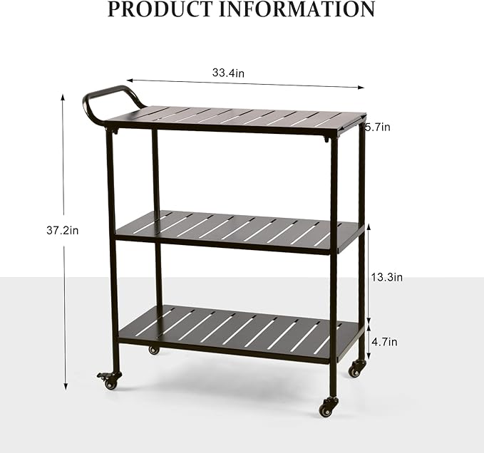 Modern Kitchen Bar Cart on Wheels Metal Rolling Serving Carts with 3 Tier for Storage Mobile Kitchen Island with Lockable Casters and Side Handle for Outdoor& Indoor -33.5 * 15.7 * 37.2inch(L*W*H)