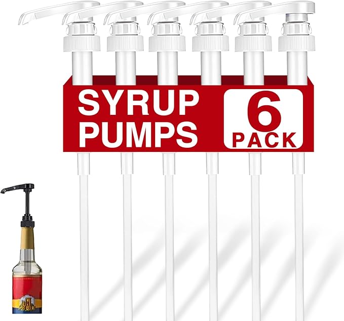 6 Pack White Syrup Pumps Leak Proof Coffee Syrup Dispenser, Fits 25.4 Oz Coffee Flavoring Syrup Bottles, Great for Home & Coffee Bar Drinking Mixes, Cocktails, Beverage