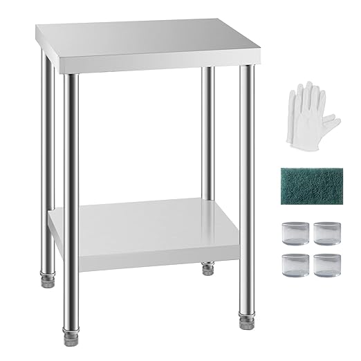 NSF Certified Stainless Steel Prep Table 24x18 with Undershelf for Restaurant, Home, & Hotel - Heavy Duty Commercial Grade Worktable for Food Preparation & Christmas Cooking