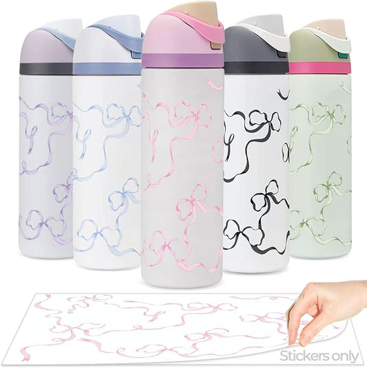 Bows Stickers for Custom Owala Accessories - Cute Tumbler Decals, Fits 24oz Urban Outfitters Owala Bottles (Ocean Breeze Bow, Pink)