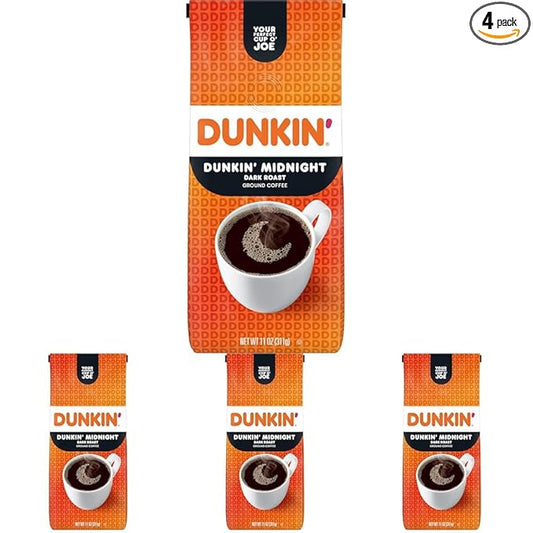 Dunkin’ Midnight Dark Roast Ground Coffee, 11 Ounce (Pack of 4)