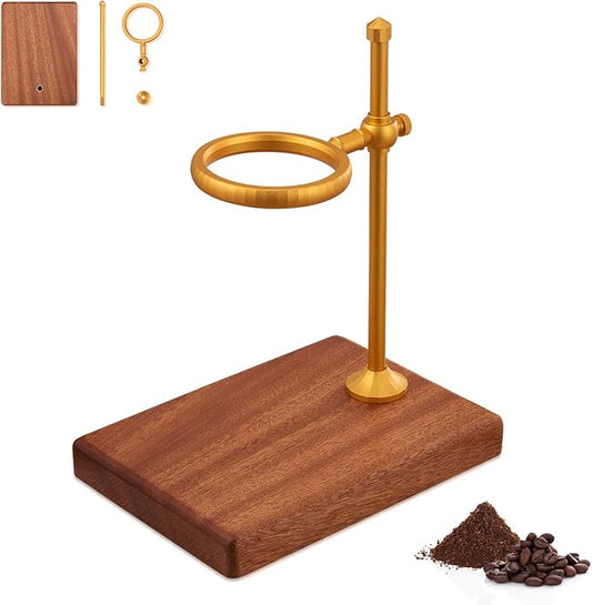 LAMLENT Pour Over Coffee Stand, Height Adjustable Pour over Coffee Maker with Sapele Wooden Base, Paper Filters, Bronze