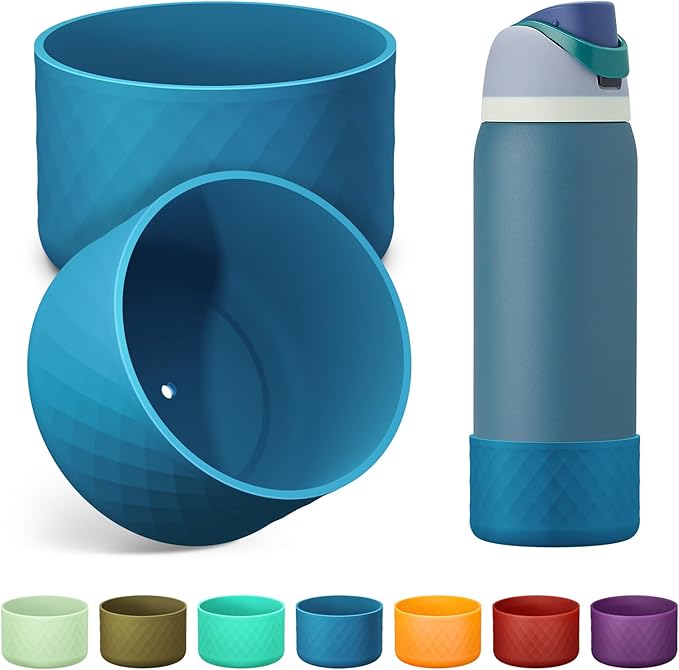 2PCS Silicone Water Bottle Boot for Owala 24oz 32oz 40oz, Anti-Slip Protective Sleeve Bottom Bumper Protector for FreeSip, Twist, and Flip Stainless Steel Water Bottles