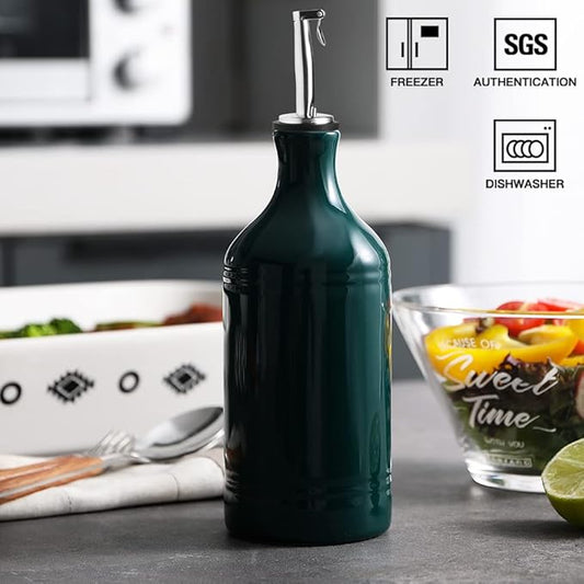 Sweejar Ceramic Olive Oil Dispenser Bottle, Opaque Oil Cruet Protects to Reduce Oxidation, Suitable for Storage Vinegar, Coffee Syrups & Other Liquids, Pack of 1, 15.5 Fl Oz(Jade)