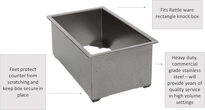 Rattleware Knock Box Holder For Home, Cafe, Restaurant, Hotel, Office, or Commercial Establishment - Heavy Duty Knock Box Holder Trusted By Baristas Worldwide - Stainless Steel (9.25" x 5.5" x 4")
