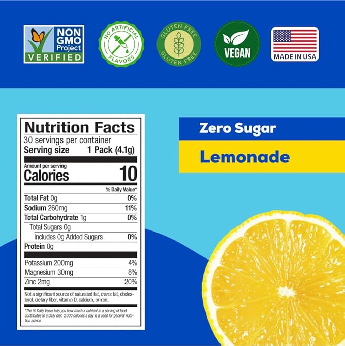 Hydrant Hydrate No Added Sugar, Individual Hydration Electrolyte Powder Stick Packets with Zero Sugar and Electrolytes for Rapid Hydration (Lemonade, 30 Count)