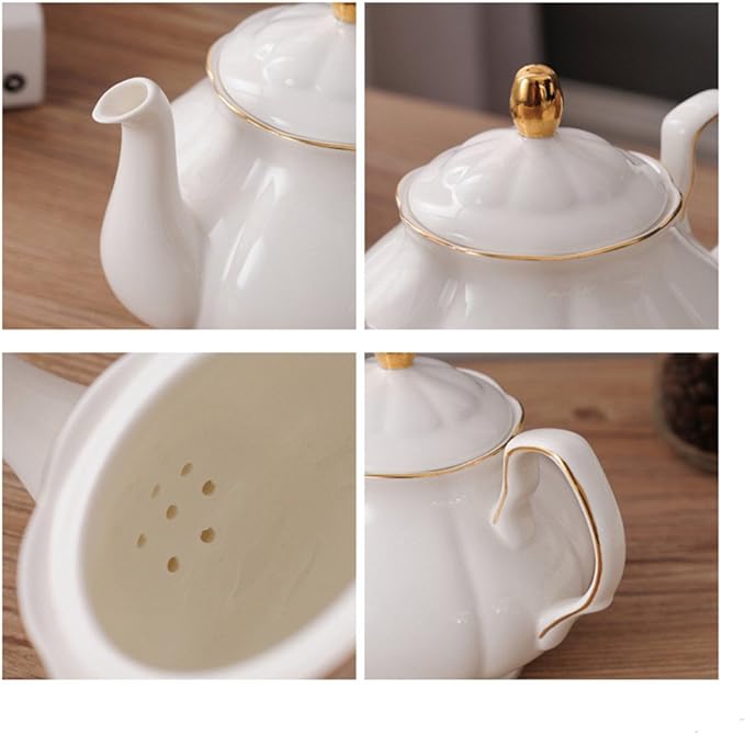 fanquare 15 Pieces Simple White English Ceramic Tea Sets,Tea Pot,Bone China Cups Without Metal Holder,Matching Spoons,Afternoon Tea Set Service Coffee Set