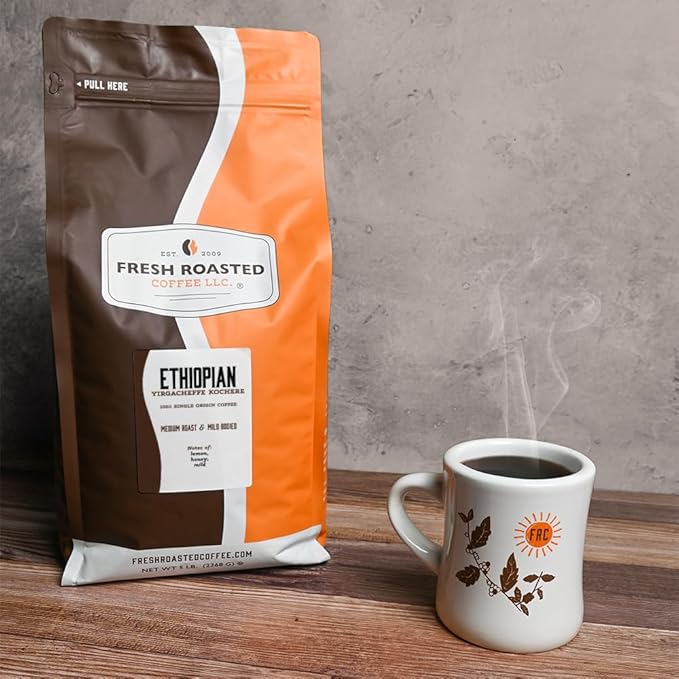 Fresh Roasted Coffee, Ethiopian Yirgacheffe Kochere, 5 lb (80 oz), Medium Roast, Kosher, Whole Bean