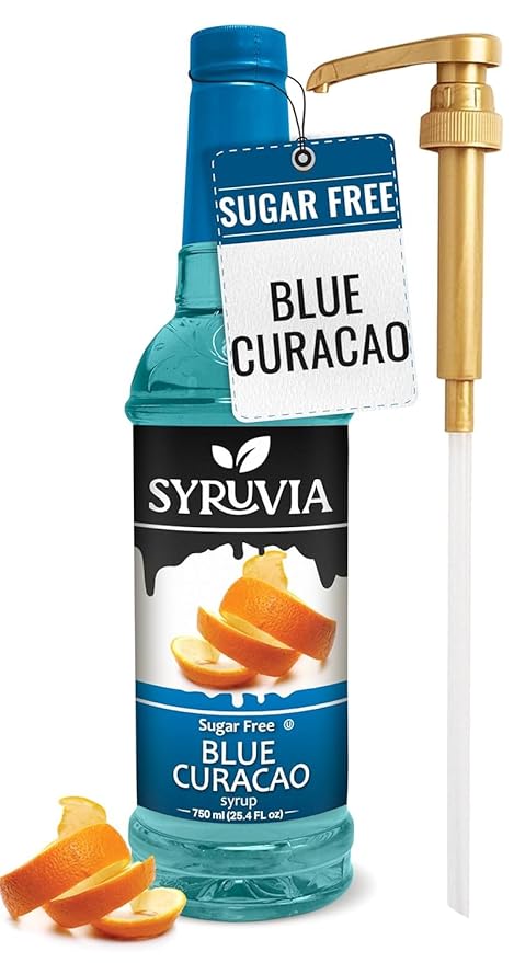 Syruvia Sugar Free Blue Curacao Syrup, Flavored Syrup for Cocktails, Drinks, Lemonades, Iced Teas, and Desserts – 25.4 fl oz, With Pump