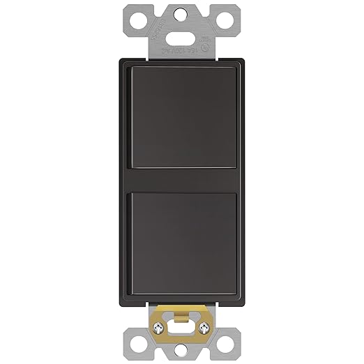 ENERLITES Double Paddle Rocker Decorator Switch, Ground Terminal, Clamp-Type Back Insert Wiring, Copper Wires Only, Single Pole, Residential/Commercial Grade, 15A 120-277VAC, 62834-DB, Dark Bronze