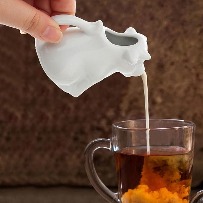 STOBAZA 2 Ceramic Pitchers For Cream Cow Figures Gravy Boat Animal Shape Milk Jug Cup Coffee Syrup Server Sauce Bowl For Salad Tea Milk Pourer, 7X8X4CM, White