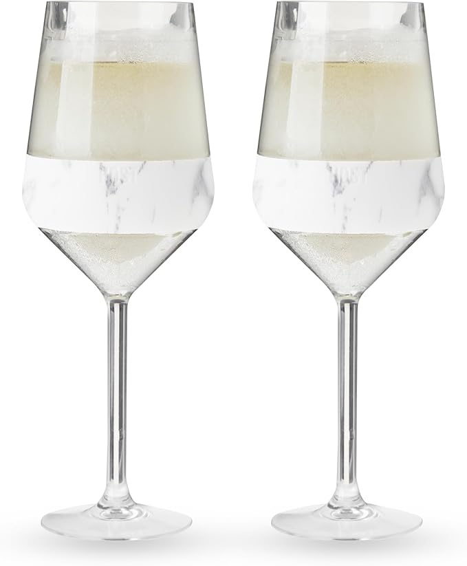 Host Stemmed Wine Glass Freeze Cup, Double Wall Insulated Cooling Tumbler with Freezing Gel, Glasses for Red and White Wine, 6.5 oz, Set of 2, Marble
