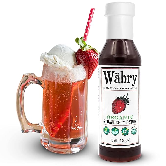 Wäbry Organic Strawberry Syrup – 14.9oz (420g), Natural Fruit Syrups for Drinks, Coffee, Shaved Ice and Ice cream, Vegan, Non-GMO, Gluten-Free Snow Cone Syrup – BPA-Free Plastic Bottle