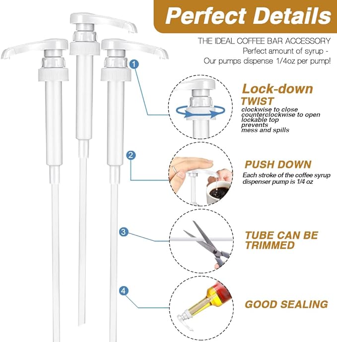 8 Packs White Coffee Syrup Pump Dispenser, Compatible with 25.4 Oz/750ml Bottles, Great for Home & Coffee Bar Drinking Mixes, Tea, Beverage, Cocktails, Plus Spoons(5.23")