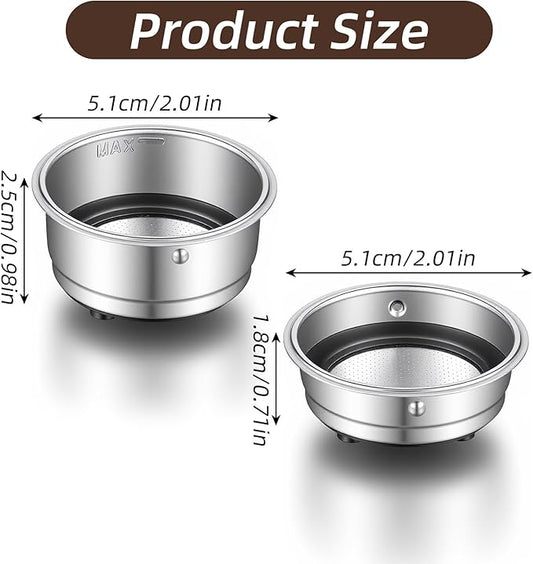 2 Pcs 51mm Portafilter Basket Espresso Basket Stainless Steel Coffee Filter Pressurized Coffee Filter Cups Compatible with 51mm Portafilter Machines for Home Office Machine Serving