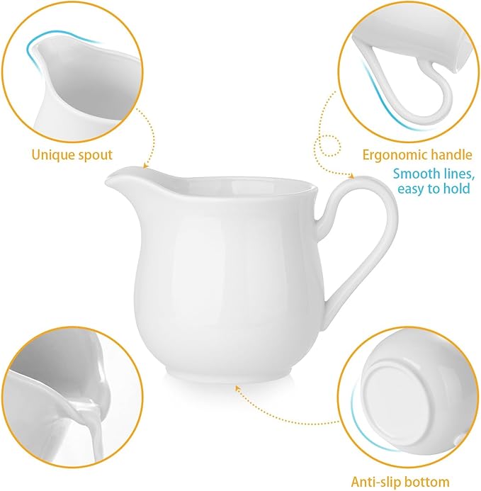 12 OZ Ceramic Sugar and Creamer Set, Coffee Serving Set, 3 Piece Cream Pitcher Sugar Bowl with Lid and Spoon (White)