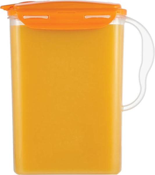 LocknLock HAP607ORG Aqua Fridge Door Water Jug with Handle, BPA-Free Plastic Pitcher with Flip-Top Lid and Easy-Pour Spout for Water, Juice, Tea, and Other Drinks, 3-Quart, Orange