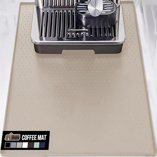 GORILLA GRIP Silicone Coffee Mat, 18x28, Espresso Machine Bar Accessories, Keep Kitchen Counters Clean, Stays in Place, Waterproof and Heat Resistant Dish Drying Mats, Home Decor Essentials, Almond