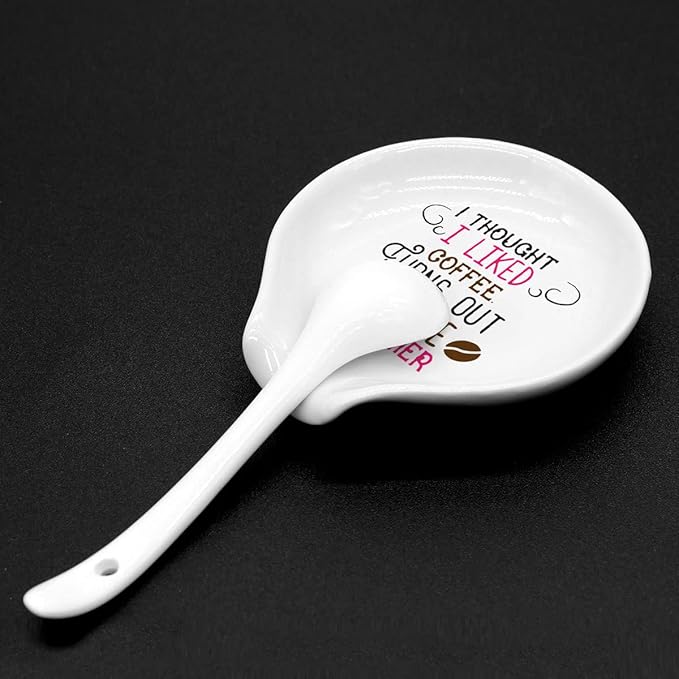 Funny Coffee Quote Colored Pattern Ceramic Coffee Spoon Holder-Coffee Spoon Rest -Coffee Station Decor Coffee Bar Accessories-Coffee Lovers Gift for Women and Men (I Thought I Liked Coffee)