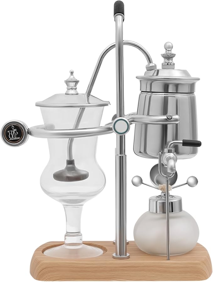 Balance Siphon Coffee Maker Vintage Gravity Coffee Maker Tea Brewing Tool with Stable Base for Commercial and Domestic, 400ml (Silver)
