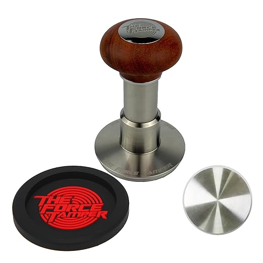 The Force Tamper Automatic Impact Adjustable Constant Pressure and Autoleveling Coffee Tamper Reddish Brown Jellyfish Wooden Handle Set Pro (Standard Set, 54.00mm)
