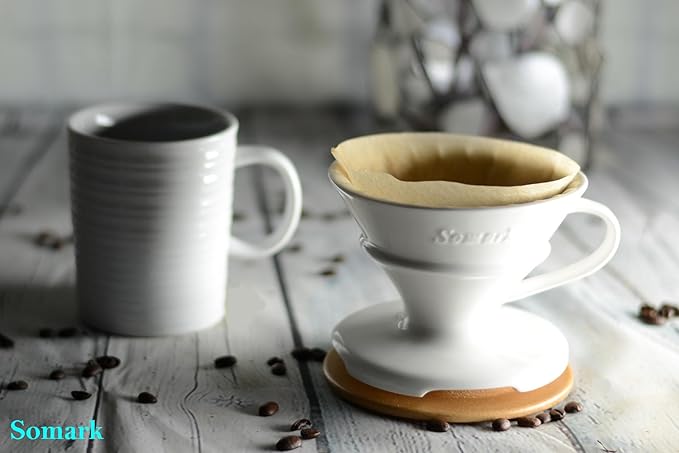 Pour Over Coffee Dripper Set V60#2 Ceramic Dripper + Dripping Tray (wood tray)