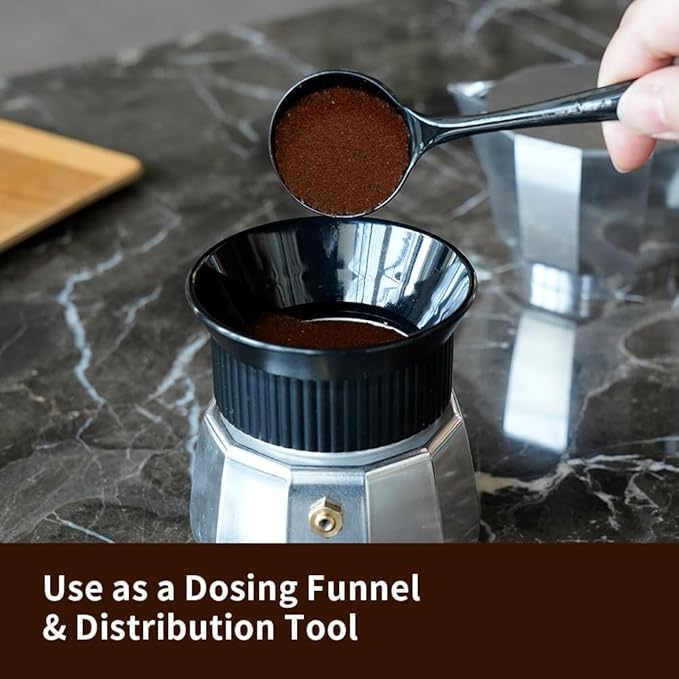 watchget Moka Pot Dosing Funnel - 60mm Espresso Coffee Dosing Ring, Plastic Powder Receiver and Distribution Tool for 6-Cup Moka Express Pot, Black