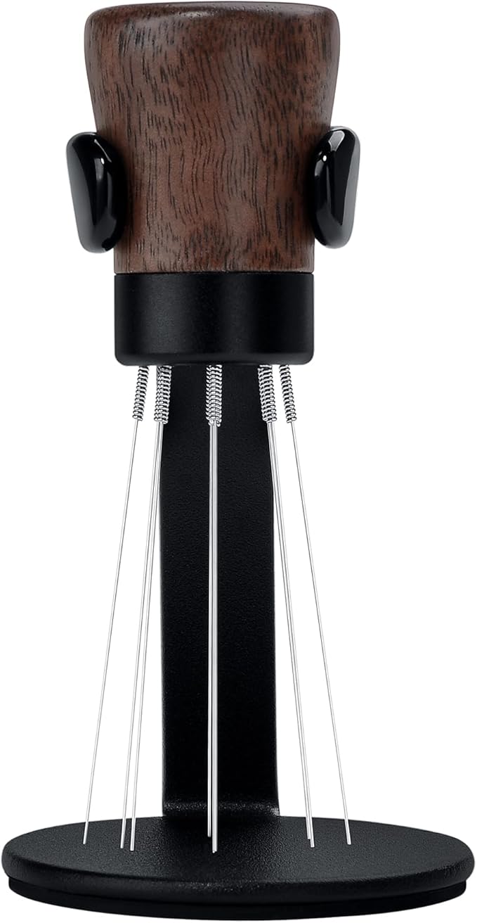 Normcore WDT Tool V2.1 with Stand, 9 Prong 0.23mm Espresso Distribution Too, Weiss Distribution Technique, Magnetic Coffee Stirrer with 16 Extra Needles, American Walnut Wood Handle, New Upgraded