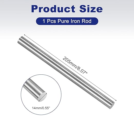 PATIKIL Pure Iron Bar, 0.55" Diameter 8.07" Length Iron String Rod Steel Stick DIY Craft Supplies for Crafting Science Lab Testing
