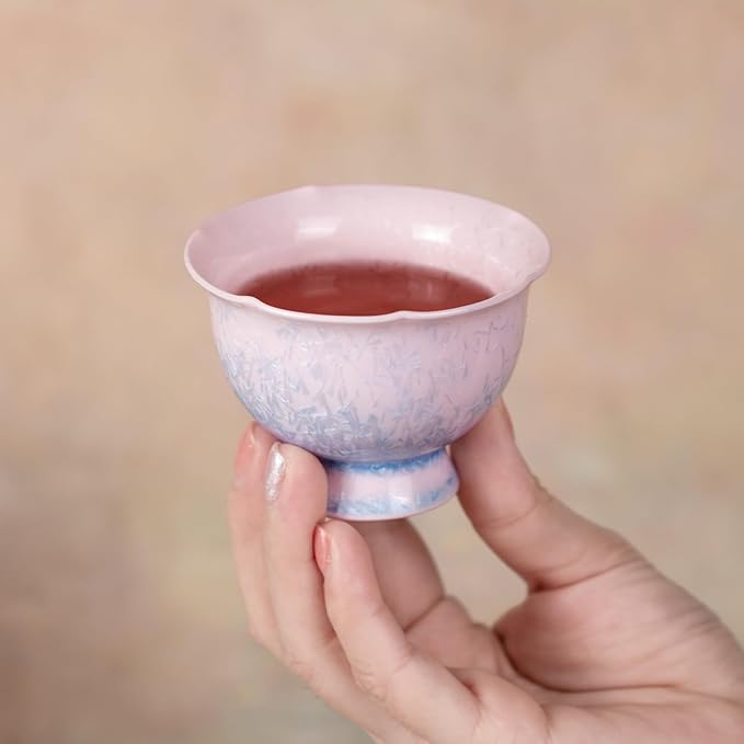 KAMMAK Ceramic Tea & Coffee Cups Set of 2 - Vintage Crystalline Glaze Espresso Mugs, 2.8oz Hand Painted for Afternoon Tea or Coffee, Birthday Gift for Women Men, Pink and Blue Gradient