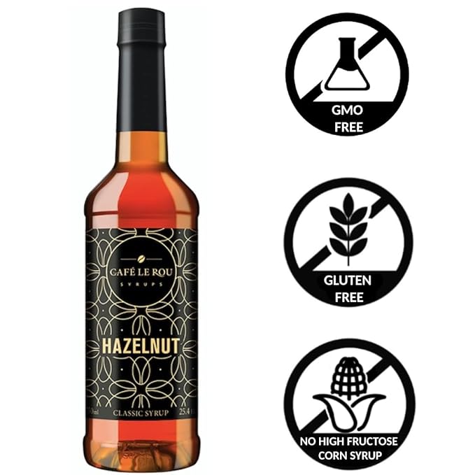 NEW Café Le Rou Hazelnut Classic Syrup - 25.4 oz, 1 Pack with 1 Gold Pump Dispensers 25.4 Fl Oz (Pack of 1)