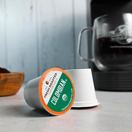 Fresh Roasted Coffee, Organic Colombian | USDA Organic, 100% Single Origin, Kosher | Medium Roast 72 Pods for K Cup Brewers