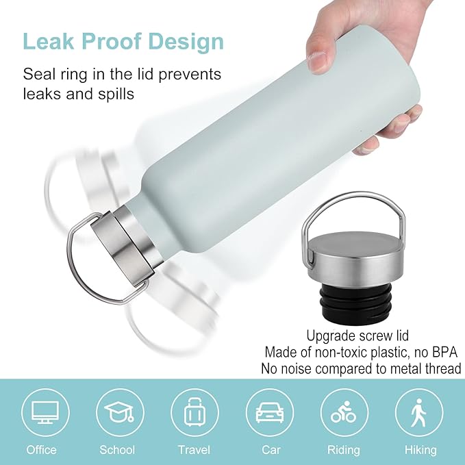 Neihepal 20 oz Insulated Water Bottles,Stainless Steel Double Wall Sport Bottle with Lid of Handle (8, Fog)
