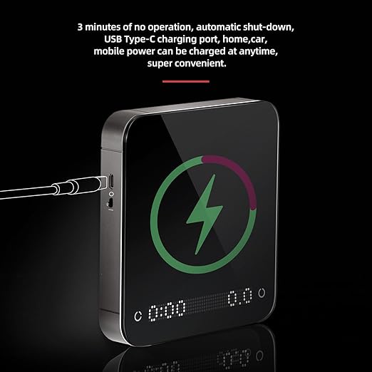 CUFEJORO Portable Coffee Scale,Digital Touch Espresso Scale with with Timer,2kg/0.1g High Precision,Rechargeable 1800mAh Battery Tempered Glass Mirror