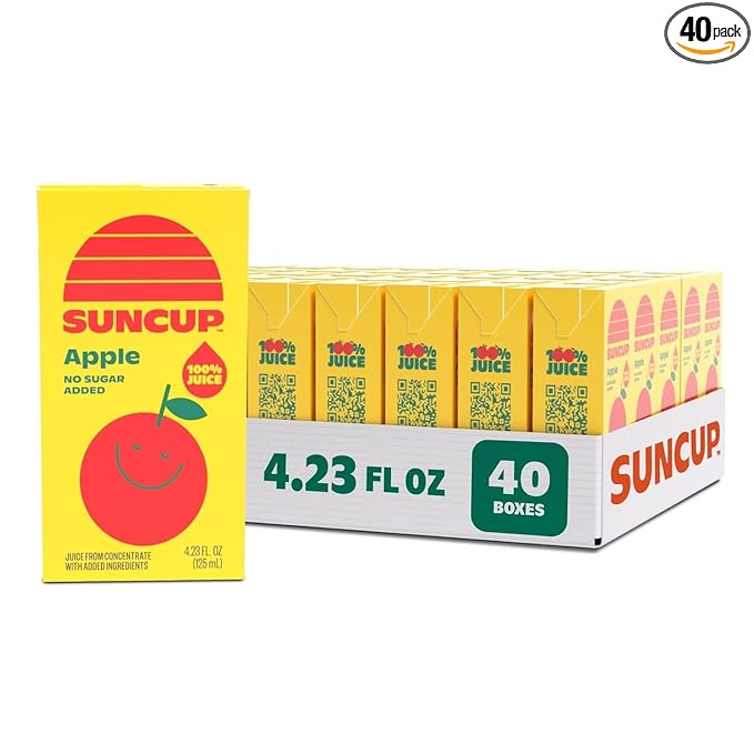 SunCup Juice - Apple Juice (40 Pack) 4.23 oz Juice Box with Straw | No Sugar Added Apple Blend for Kids, Bulk Pack for School Lunches, Snacks, Travel, Parties, Sports Teams, and Everyday Drinks