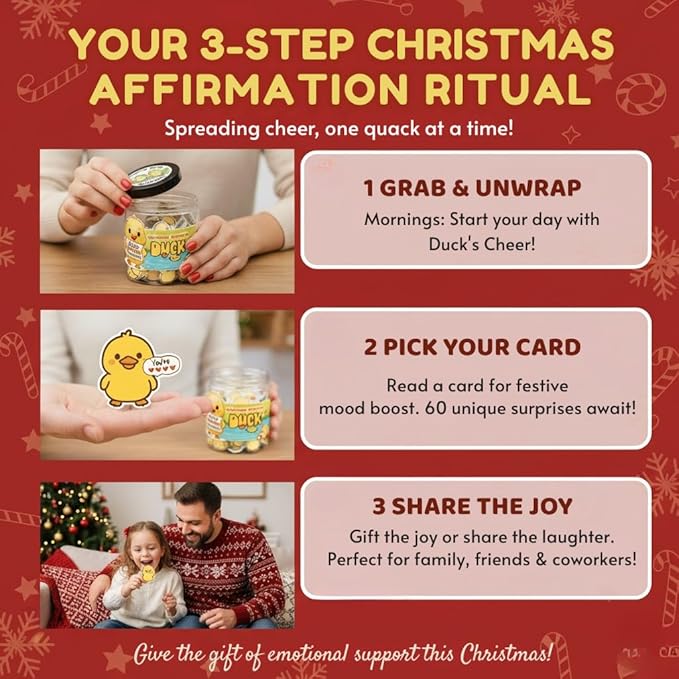 Positive Duck Jar with 60 Daily Affirmation Cards, Emotional Support Gift, Duck Gift for Women, Birthday for Girls, Inspirational Gifts for Women, Back to School Student Present