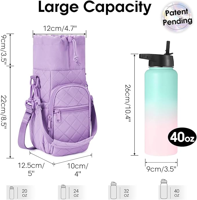 sportsnew Water Bottle Holder with Strap 32oz 40oz Insulated Water Bottle Carrier Sling Bag with Phone Pocket Crossbody