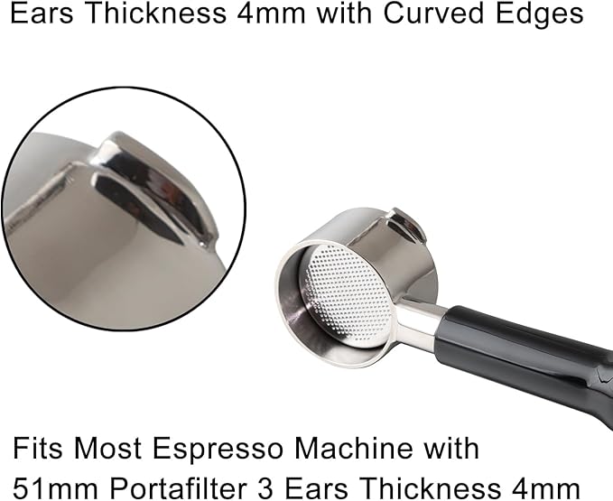 51mm Bottomless Portafilter Compatible with CASABREWS CM5418, 3700Essential, Mr. Coffee Espresso and Cappuccino Machine, Wirsh, Gevi Espresso | 51mm portafilter 3 ears with Prongs Thickness 4mm