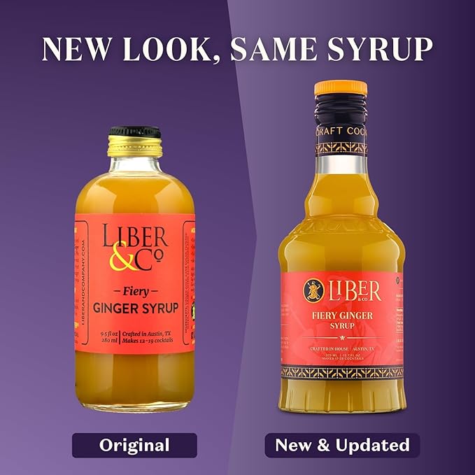 Liber & Co. Fiery Ginger Syrup - Made with 50% Organic Peruvian Ginger Juice - Perfect for Moscow Mules, Dark 'N Stormies, Sodas - Makes 25 Drinks (12.7 oz)