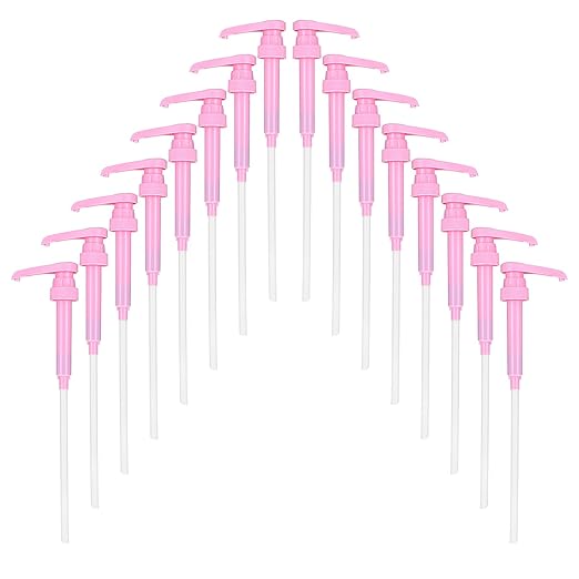 16 Pcs Coffee Syrup Pump with 16 Pcs Tubes, Pink Plastic Replacement Pumps for Bottles 750 ml - 1 L for Coffee, Flavorings, Reusable Syrup Pump Dispenser