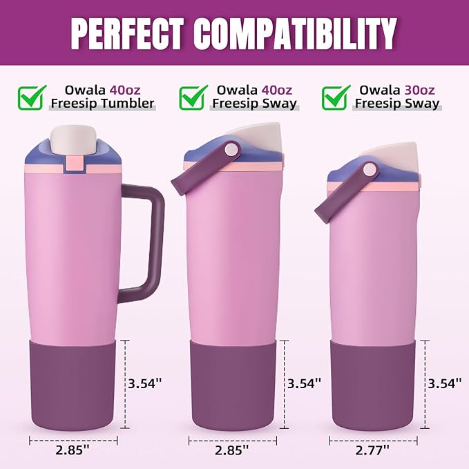 Silicone Higher Boot Compatible with Owala 30oz & 40oz FreeSip Sway Bottles & Tumblers, Large Protection Anti-slip Bottom Cover Sleeve for Freesip Sway Tumbler and Bottle (Pretty in Purple B)