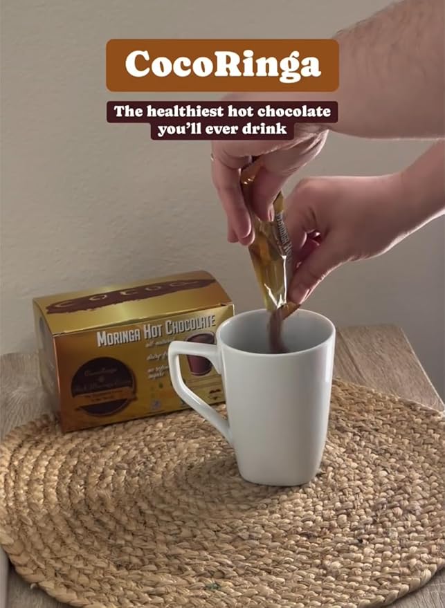 COCORINGA Moringa Hot Chocolate Cacao (LARGE box) First Natural Keto Non-dairy Hot Cocoa, Caffeine Free, Low Carb, High Protein, Sugar Free,