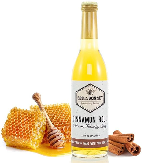 Bee in Your Bonnet Premium Flavoring Syrup - Made with Real Honey & Natural Ingredients - Perfect for Coffee Flavoring, Cocktails & Drinks - Cinnamon Roll Flavoring - 355ml / 12 Ounce Bottle