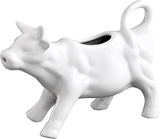 HIC Kitchen Cow Creamer with Handle, Fine Porcelain, 6-Ounce, for Serving Milk, Cream, Syrup, Dressings, and Sauces