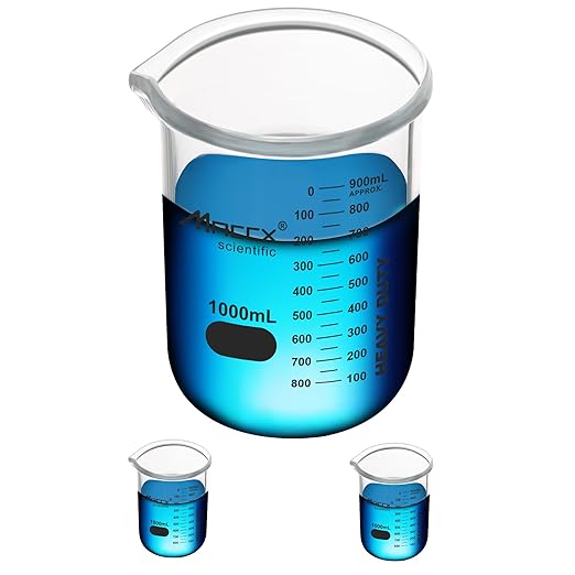34oz(1000ml) Sturdy Glass Beaker Set, Heavy-Duty 1L Lab Beakers,3.3 Borosilicate Griffin Low Form with Printed Graduation, Pack of 2, BKL1K0-002