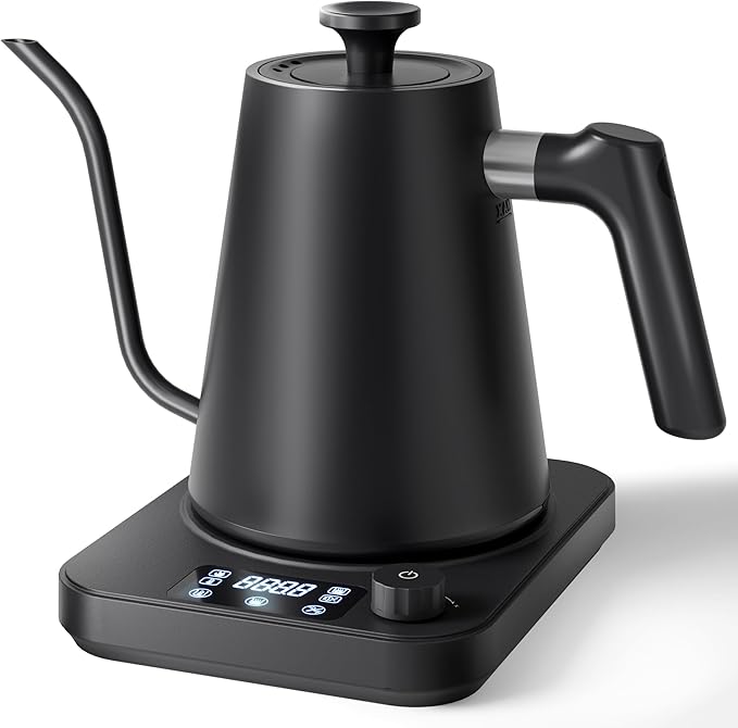 Gooseneck Electric Kettle, ±1°F Temperature Control, Smart Altitude Adaptation, 24H Keep Warm, 30-Min Auto Memory, Food Grade Stainless Steel, Pour Over Kettle for Coffee and Tea, 1200W/1.0L